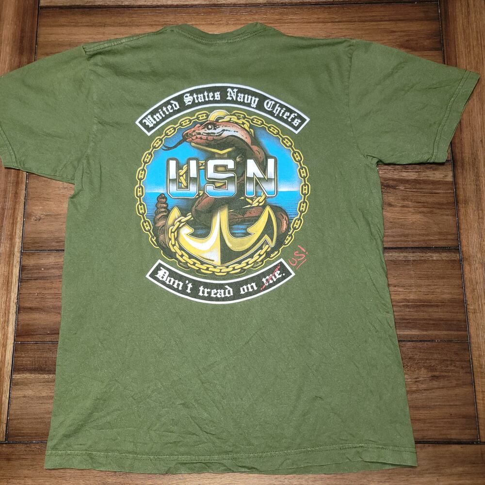 U.S. Navy Chiefs Green Unisex Tee "Don't Tread On Us!" - Size Large